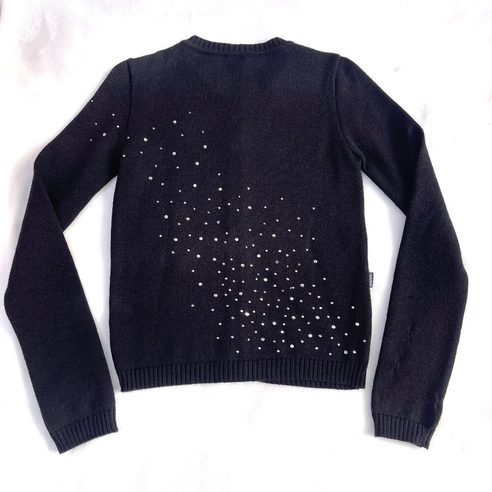 Auc Moschno Rhinestones embellished Lana Wool Black cardigan S - Picture 3 of 14
